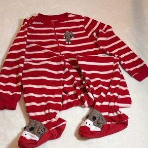 Nick & Nora Red Sock Monkey Footed Adult Onesie Size S